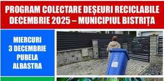 Program colectare deșeuri reciclabile în Bistrița, pentru luna decembrie 2025