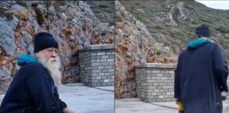 VIDEO: Părintele Iosif, bistrițean la origine, toarnă betoane pentru reabilitarea prodromului de pe Muntele Athos, unde locuiește