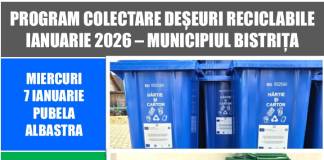 Program colectare deșeuri reciclabile în Bistrița și localitățile componente, în ianuarie 2026
