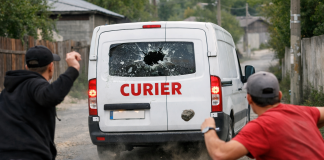 Curier amenințat cu bătaia, iar luneta autoturismului, distrusă cu o piatră