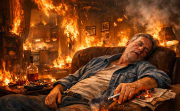 A adormit cu țigara aprinsă și casa a luat foc. Bărbatul, găsit inconștient și cu arsuri