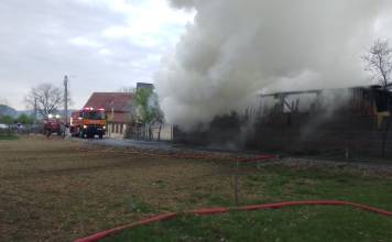 FOTO – Grajd cuprins de flăcări în Cristeștii Ciceului: Bărbat cu arsuri, utilaje agricole distruse, două animale surprinse la interior