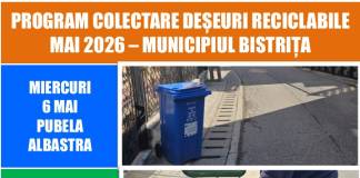PROGRAM colectare deșeuri reciclabile în luna mai 2026, în Bistrița și localitățile componente