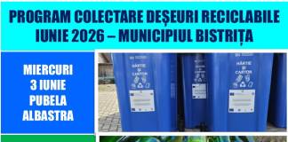 Program colectare deșeuri reciclabile în Bistrița și localitățile componente, pentru iunie 2026
