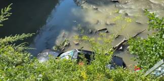 Accident între Salva și Coșbuc! O mașină a ajuns în râul Sălăuța