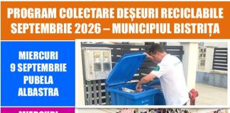 PROGRAM colectare deșeuri în Bistrița și localitățile componente, pentru luna Septembrie 2026